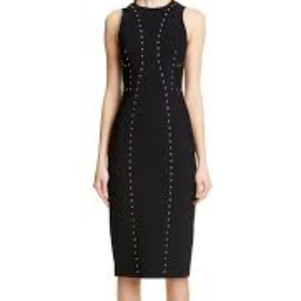 Michael Kors Collection Black Crepe Studded Sleeveless Sheath Dress Size 12